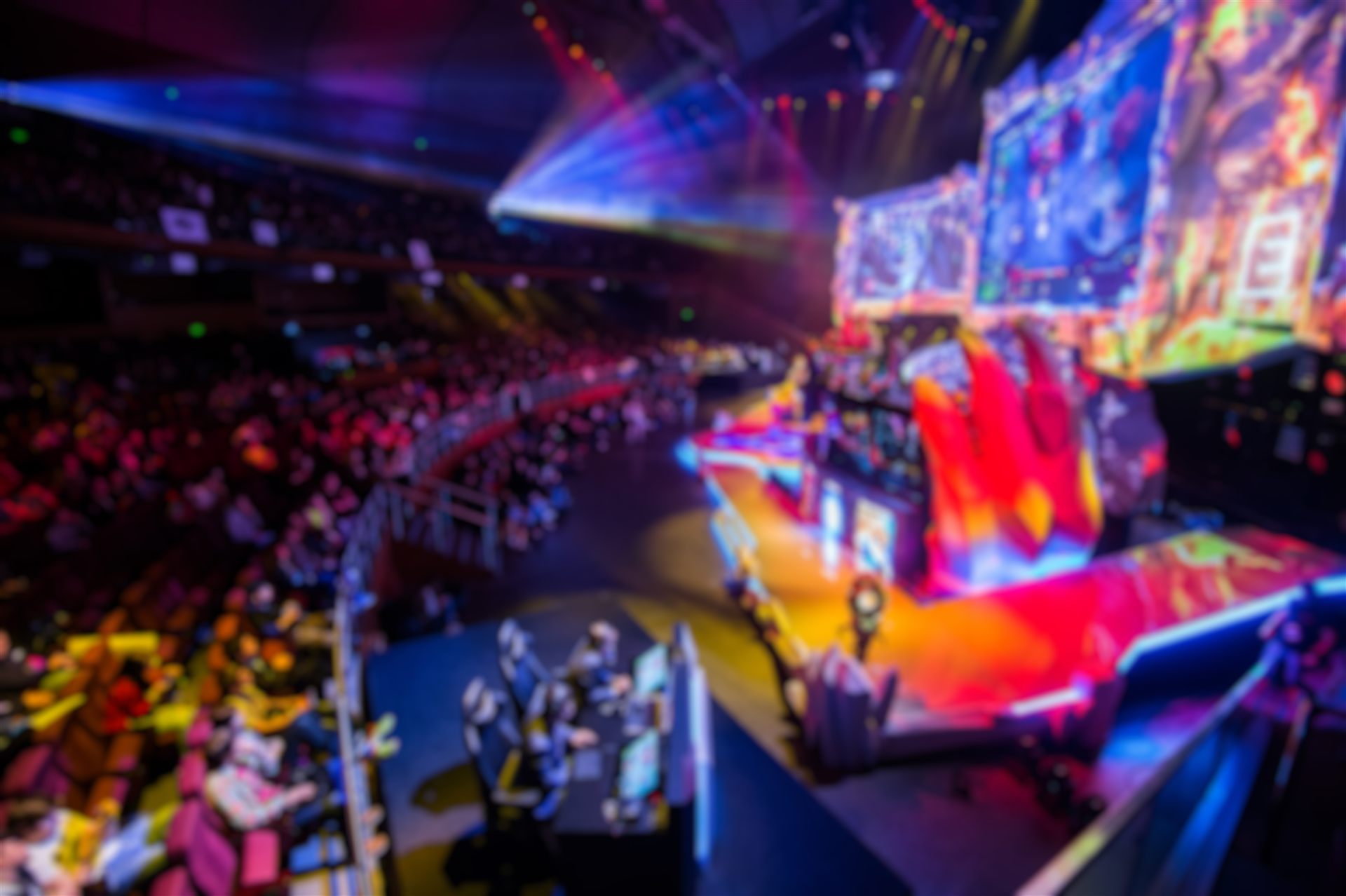 Stage lights blurred into a soft bokeh glow
